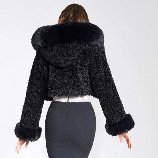 Dames Cropped Jas | Faux Fur | Met Capuchon | Winter Warm