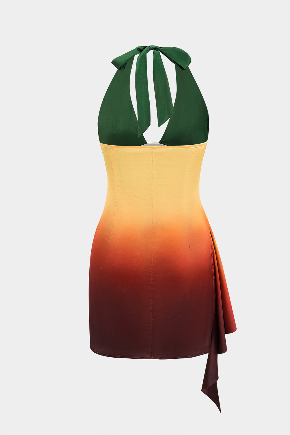 Ombre Print Satijnen Rimpel Tie Up Rugloze Mini Jurk