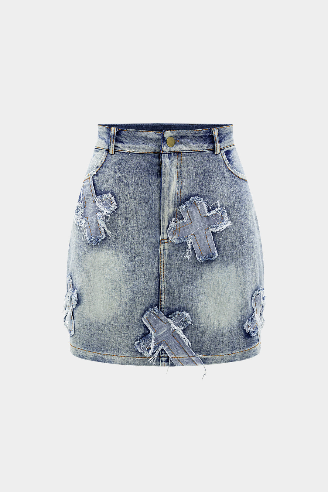 Denim Haltertop met Strikdetail en Minirok Set