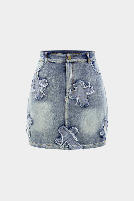 Denim Haltertop met Strikdetail en Minirok Set