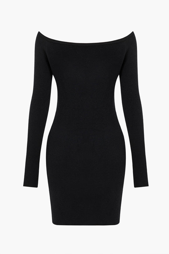 Effen Off Shoulder Knopen Ronde Hals Cut Out Mini Jurk