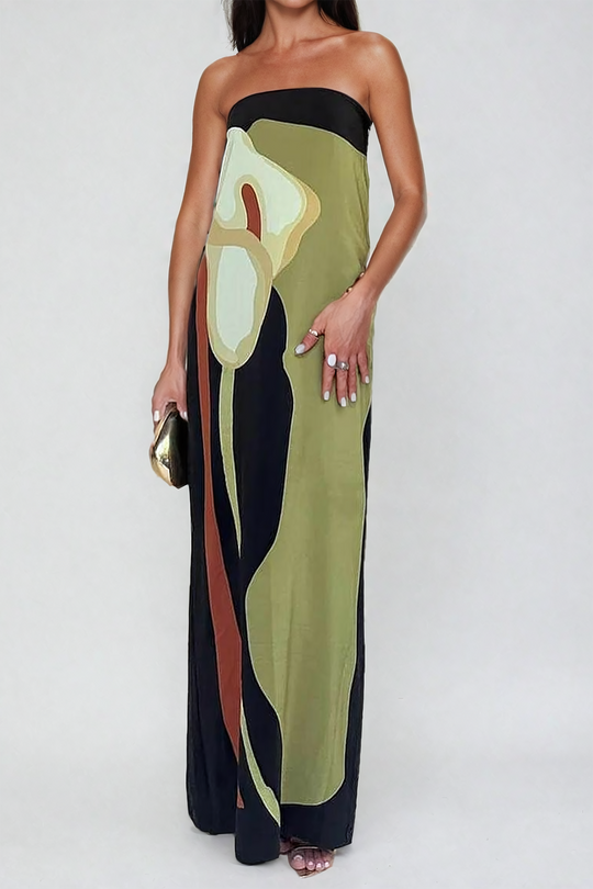 Kleurblok Strapless Split Maxi Jurk