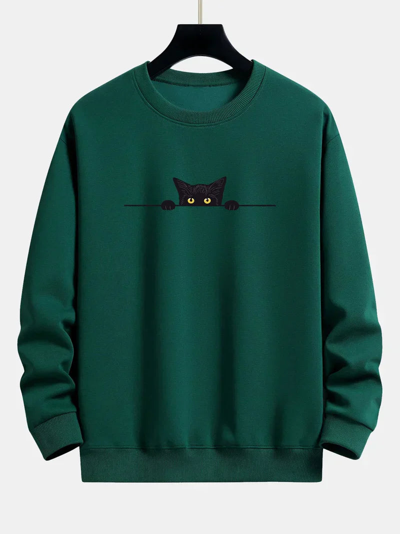 Sweatshirt Relax Fit Met Zwart Kat Print voor Mannen | Ideaal voor Dagelijks Gebruik en Casual Gelegenheden
