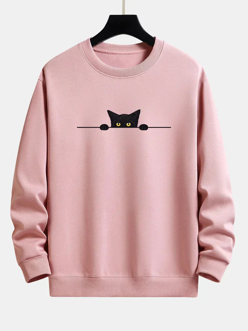 Sweatshirt Relax Fit Met Zwart Kat Print voor Mannen | Ideaal voor Dagelijks Gebruik en Casual Gelegenheden