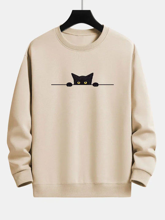 Sweatshirt Relax Fit Met Zwart Kat Print voor Mannen | Ideaal voor Dagelijks Gebruik en Casual Gelegenheden