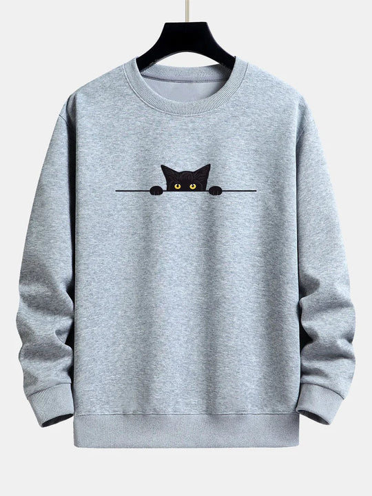 Sweatshirt Relax Fit Met Zwart Kat Print voor Mannen | Ideaal voor Dagelijks Gebruik en Casual Gelegenheden