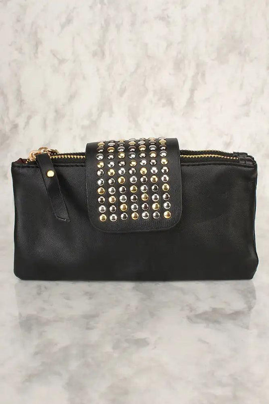Sexy Zwarte Faux Leren Clutch met Bead Detail – Stijlvol & Subtiel Glanzend