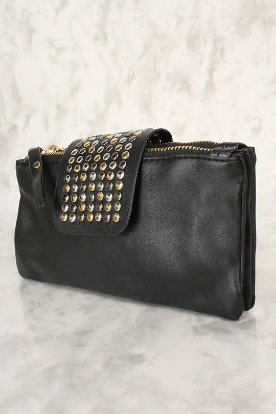 Sexy Zwarte Faux Leren Clutch met Bead Detail – Stijlvol & Subtiel Glanzend