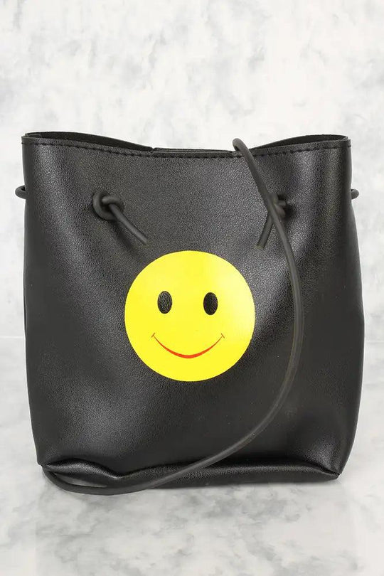 Zwarte Kleine Schoudertas met Smiley Print – Speels & Urban