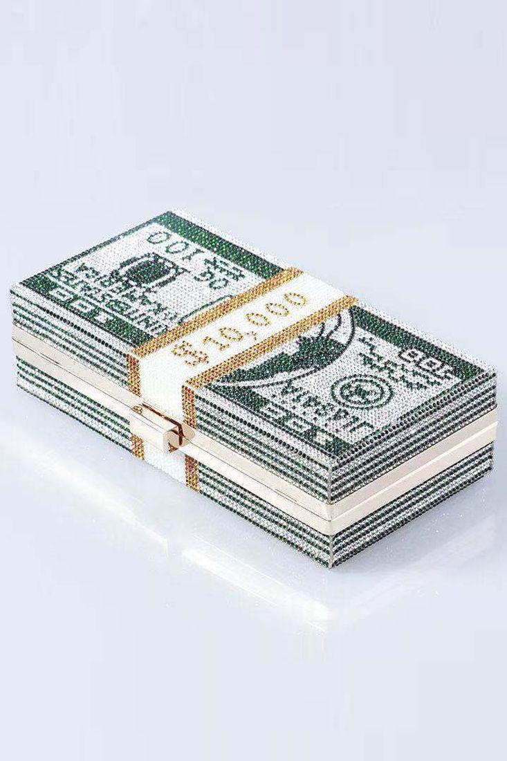 Multi US Dollar Rhinestone Schoudertas/Handtas met Ketting